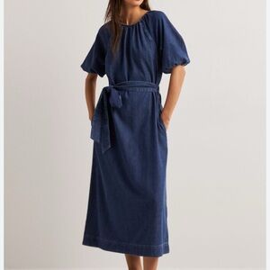 Boden Blue Denim Midi Dress with Belt